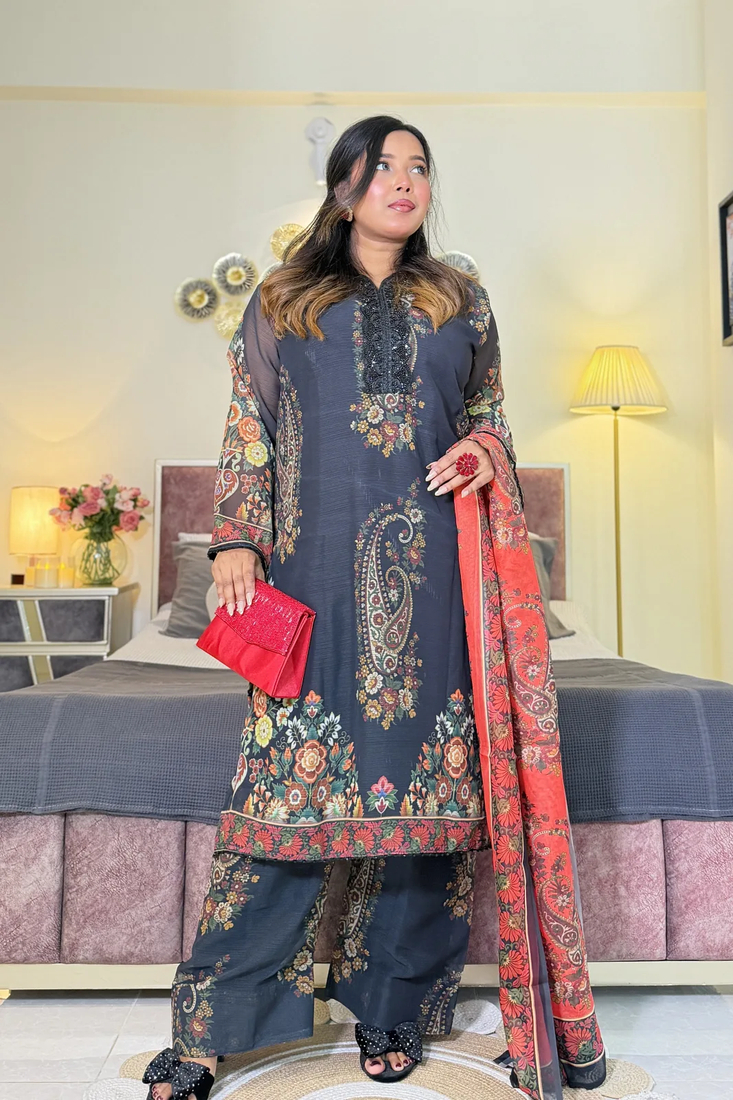Jorget Party Wear Stone Work Black